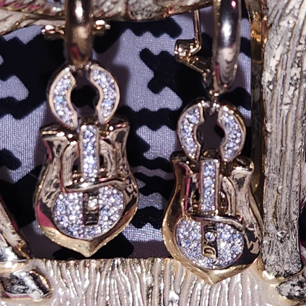 DIOR 🔥RARE🔥 Designed By John Galiano Gold Buckle design✨️ Pavé Earrings 🔥 - Picture 8 of 9